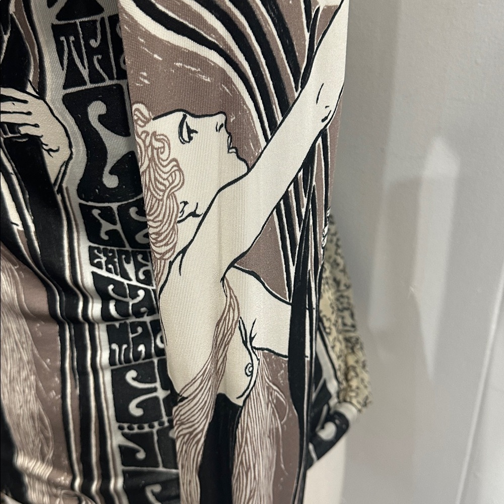 Unique Jean Paul Gaultier top blouse faces black brown white silk blend size M - Picture 3 of 7